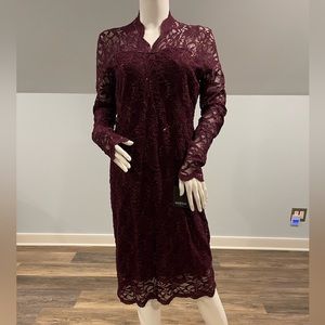 NWT! Marina merlot/burgundy lace a sequin cocktail dress. Size large.